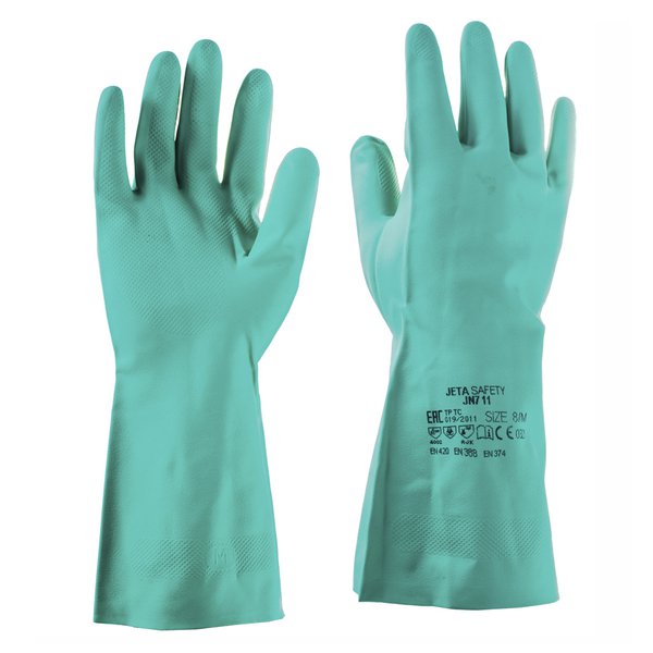 Перчатки нитриловые защитные, с хлопковым напылнием внутри, зеленые, 10/XL